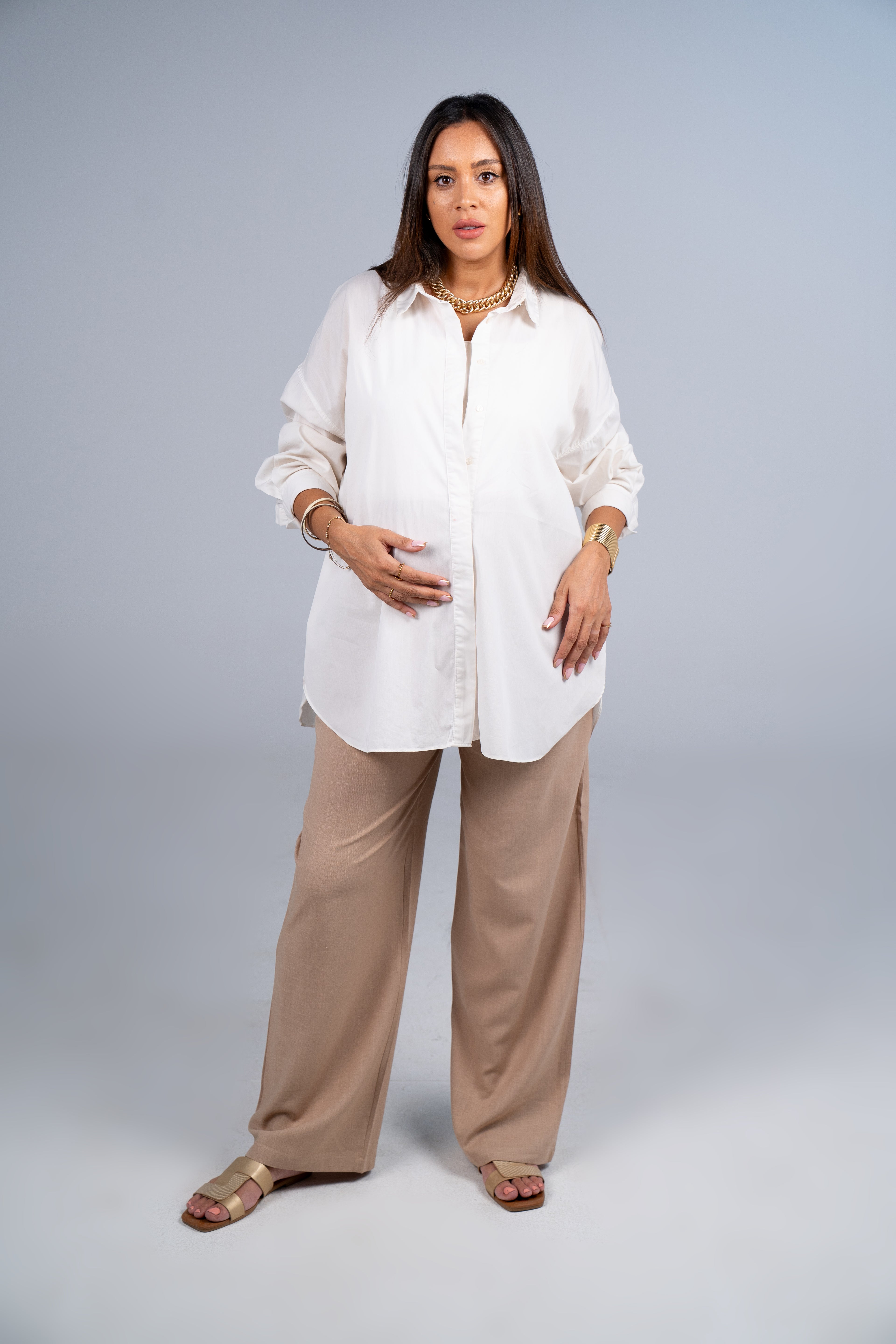 Breathe Mama Pants in Oat Beige, maternity pants product image 1